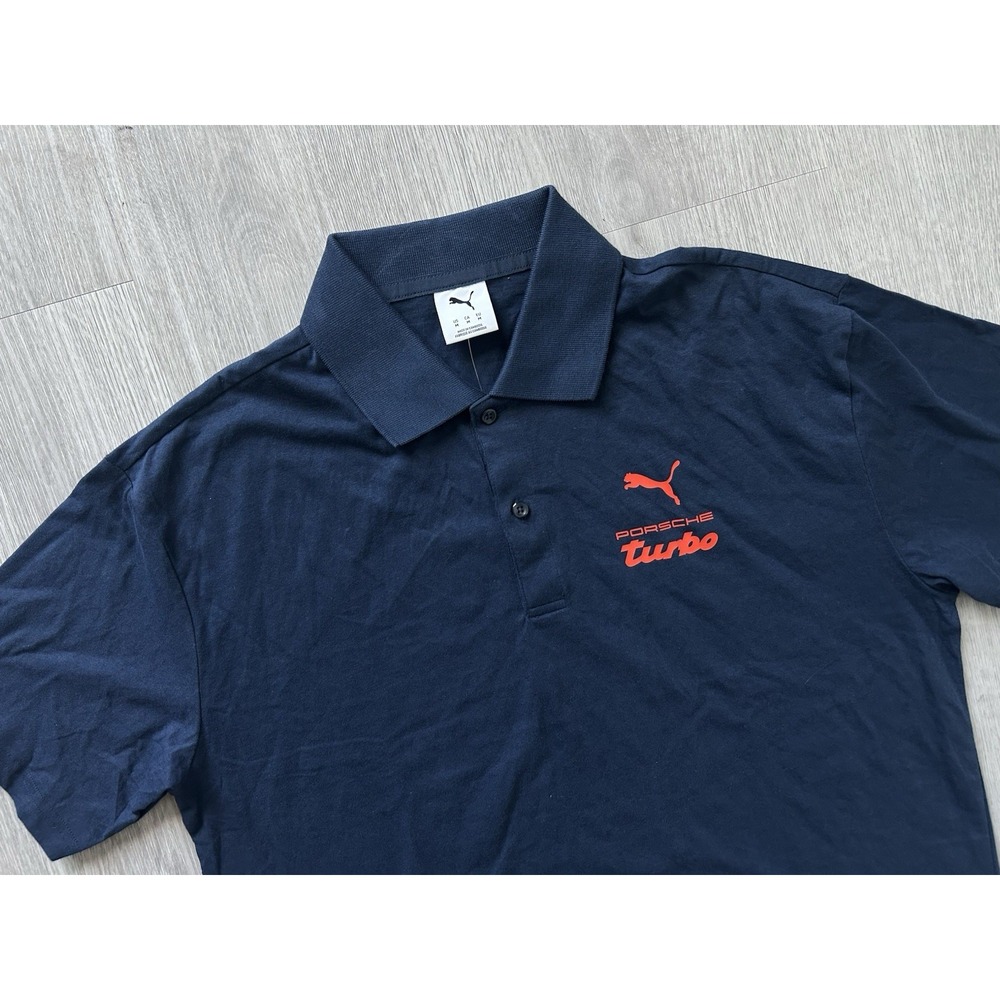 NWT PUMA PORSCHE TURBO LOGO LEGACY ESSENTIALS MENS BLUE POLO SHIRT SIZE LARGE